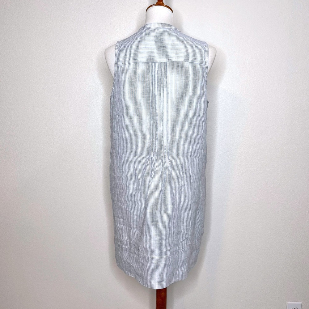 QUINCE 100% European Linen Sleeveless Swing Dress M Blue Pinstripe EUC Beach - Picture 6 of 10